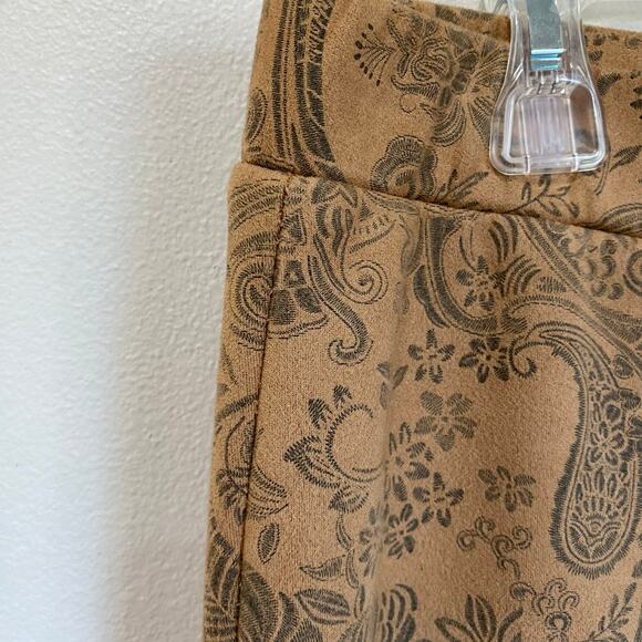 Baha Ranch Western Wear Tan Paisley Flare Boho Faux Suede Pants Size Large - Picture 6 of 13